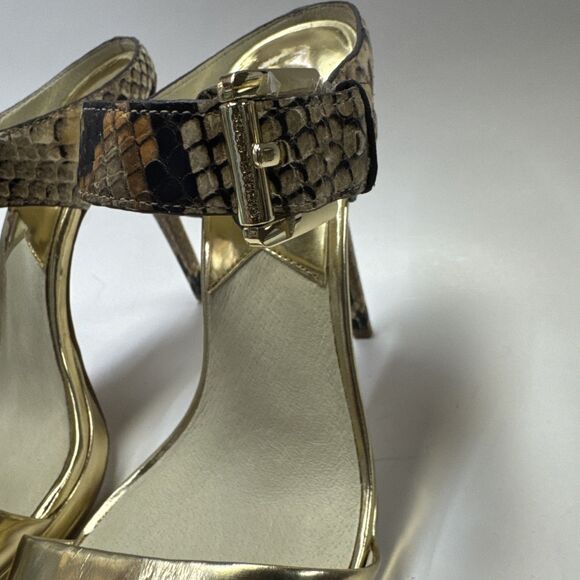 Michael Kors Odessa Snake Embossed Leather Platform Heel Size 8.5 Gold - Picture 2 of 8
